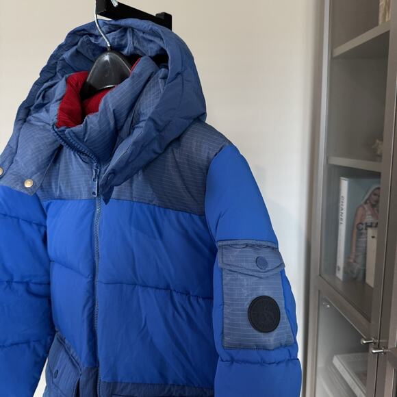 Scotch & Soda Blue Insulated Hooded Zip Up Puffer Jacket Mid Length Coat XL NEW - Picture 2 of 7